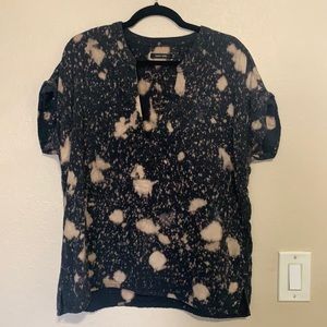 Obey Women's bleach tie dye short sleeve cotton gauze blouse.